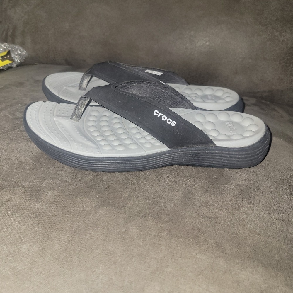 Crocs Women's Reviva Flip Flops W 9 Black Gray White Comfort Sandals